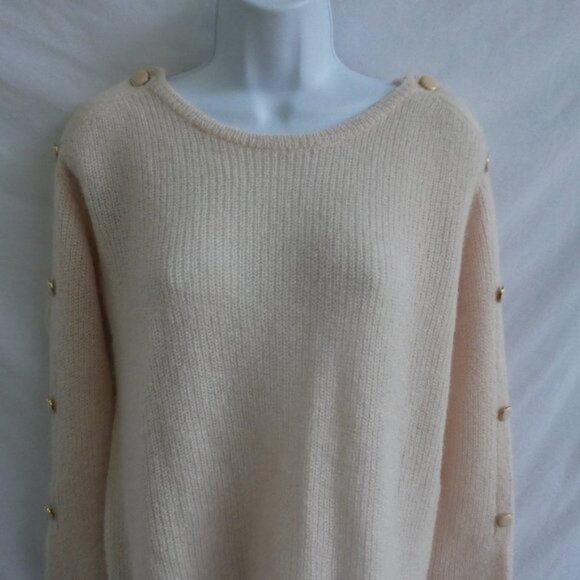 MoHaiR ALPaCa Blend Sezane Sweater Crew Blush Pink Buttons Down Arm Italy M - Picture 6 of 12